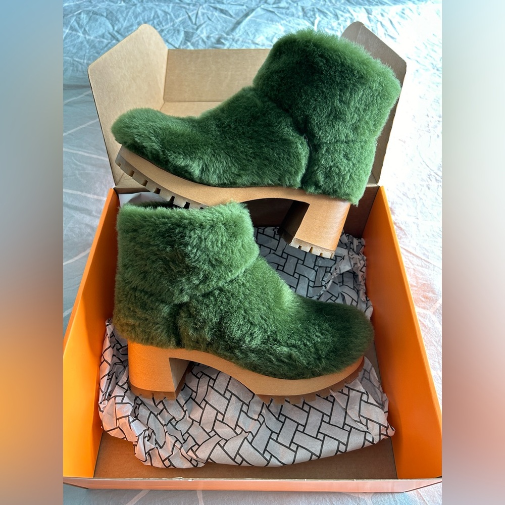Swedish Hasbeens Green Fluff Bootie